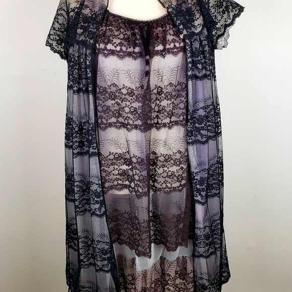 Vintage Van Roalte Radcliffe Lace Negligee Set Nightie and Robe S Black EUC - Picture 2 of 16